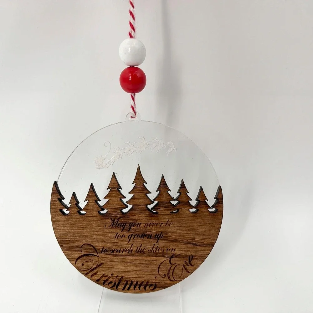 Lot of 5 Christmas Ornaments Bacon, Nativity, Santa Log, S'mores, Laser-Cut Tree